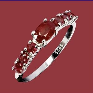 925 Sterling Silver Ring Sz 8 with Natural Ruby 6x4mm Gemstones